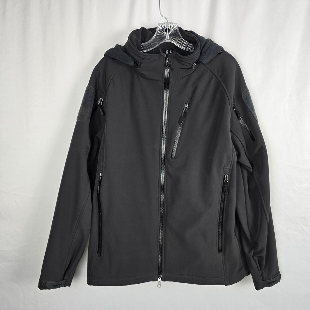 Tacvasen Soft Shell Military Jacket Men's Large Black Full Zip Up Hooded Pockets